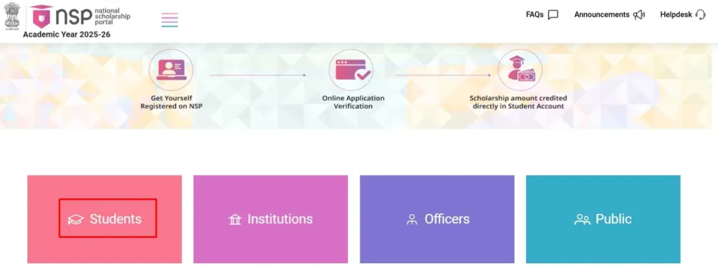 NSP Scholarship Online Form