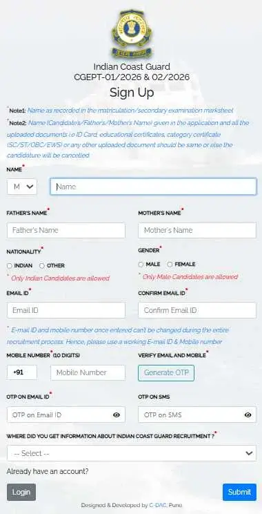 Coast Guard Yantrik Navik Recruitment 2025